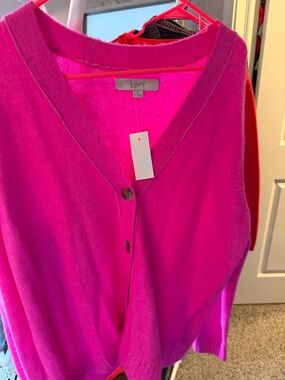 LOFT Bright pink V-Neck Button cardigan